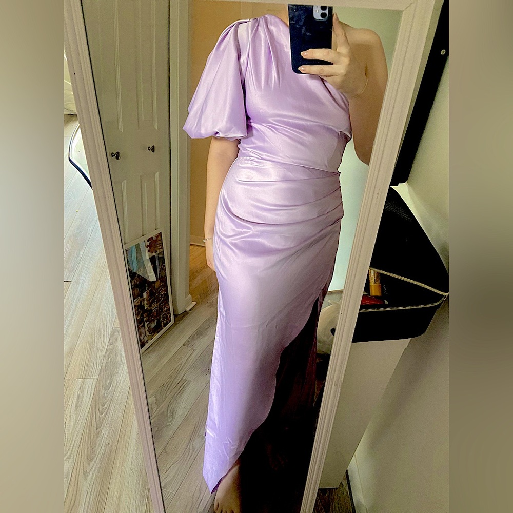 Puff One Shoulder Side Split Maxi Dress | Wedding Guest or Bridesmaid